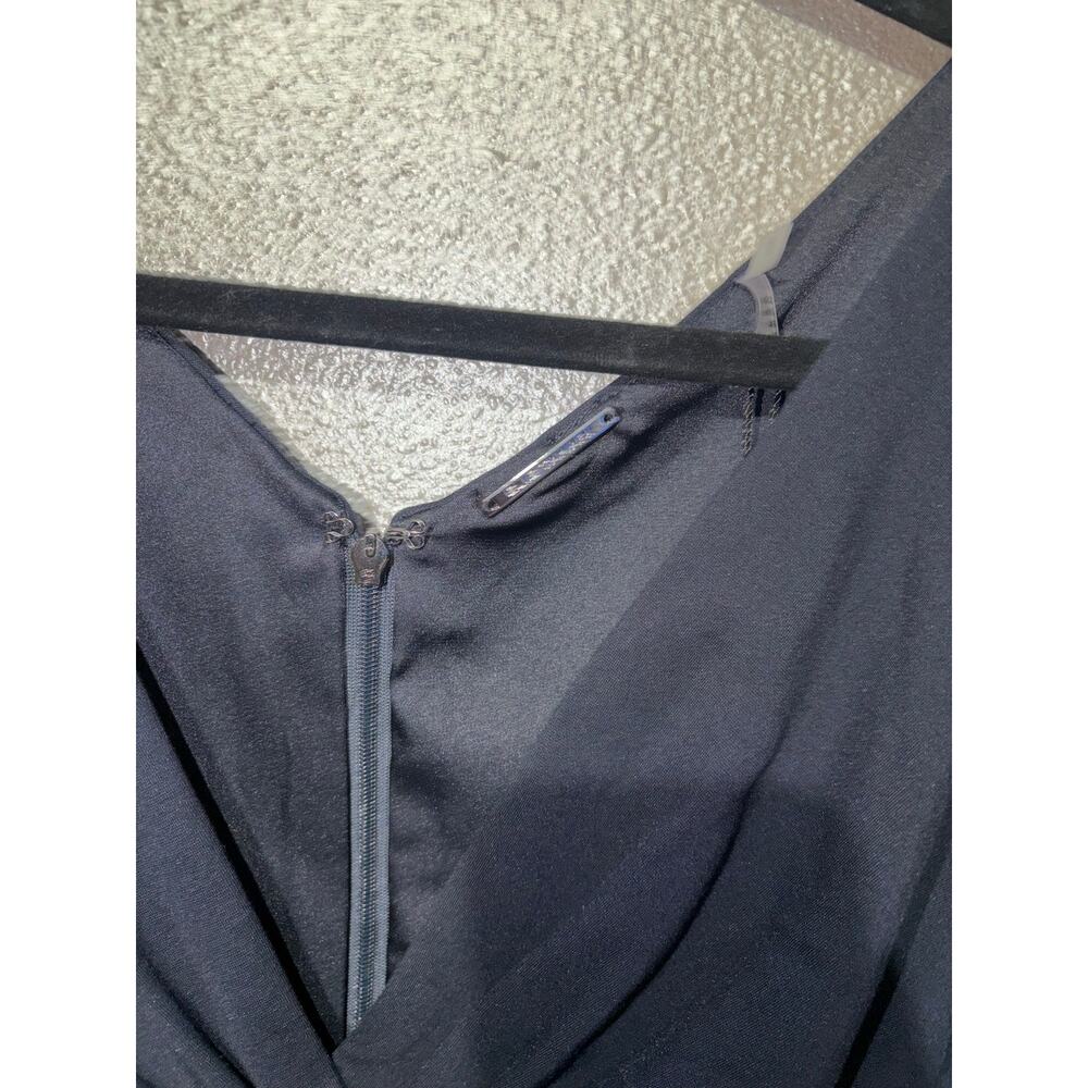 Elie Tahari Zoe Stargazer Dress 12 Navy Ruched V Neck Long Sleeve Sheath NWT - Picture 6 of 11